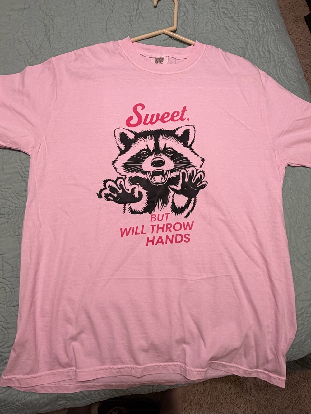 Comfort Colors Pink "Sweet But Will Throw Hands"- size Large